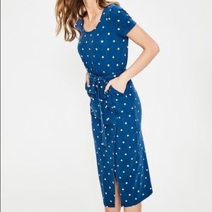 Boden Hallie Jersey Dress Blue & White Polka Dot